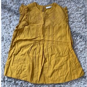 Lucky Brand Mustard Yellow Embroidered Ruffle Sleeveless Pintuck‎ Blouse Medium